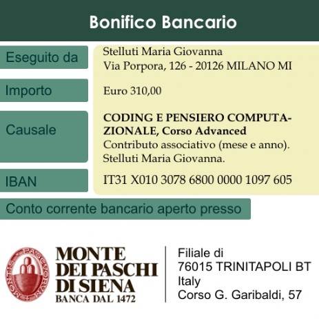 Coding e pensiero computazionale bonifico bancario