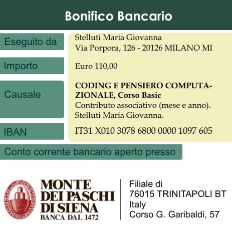 Coding e pensiero computazionale bonifico bancario