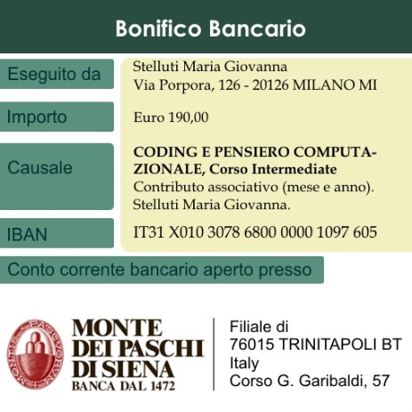 Coding e pensiero computazionale bonifico bancario